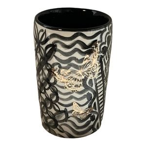 Tumbler in Black & White with Genuine Gold Butterflies/Pen-Pencil Holder